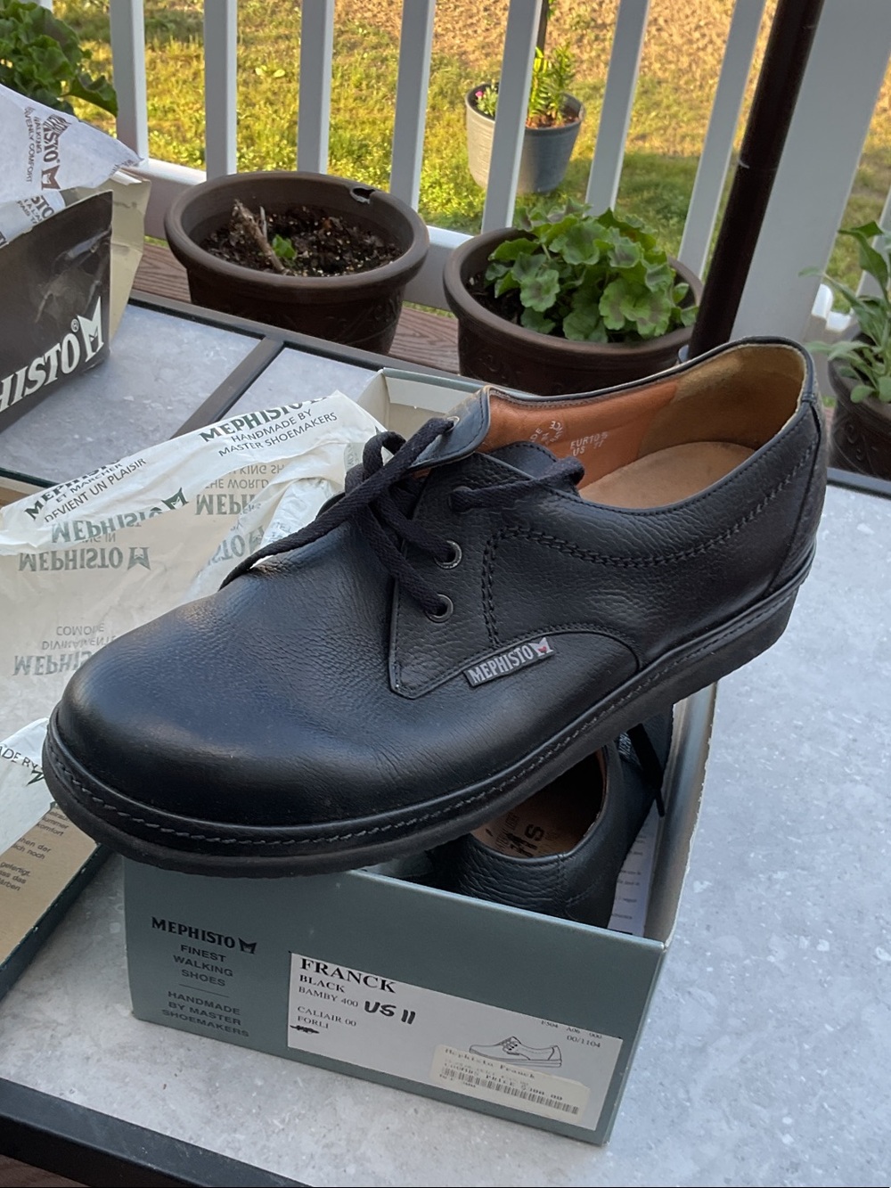 Mephisto Black Leather Derby Shoes